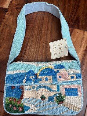 Sol Mer Hand-Beaded Greece beaded Bag in Light Blue